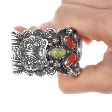 6.625" Darryl Becenti Navajo (1958-2020) Turquoise, Coral, Sugilite cuff bracelet - Estate Fresh Austin