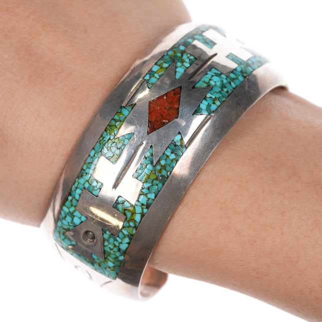 6 5/8" Delvin Nelson Navajo sterling chip inlay cuff bracelet - Estate Fresh Austin