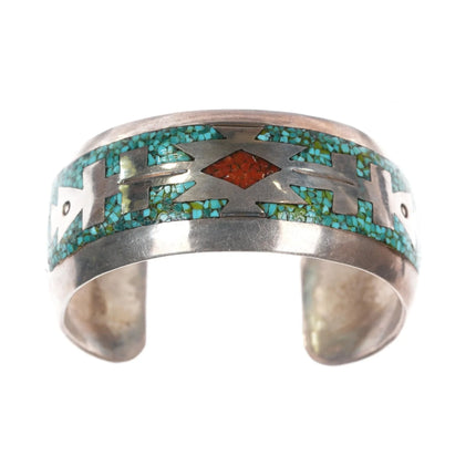 6.625" Delvin Nelson Navajo sterling chip inlay cuff bracelet - Estate Fresh Austin