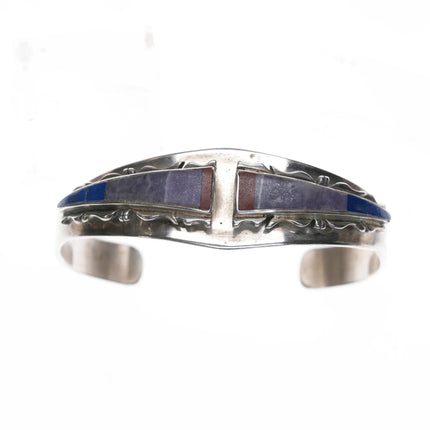 6.625" DH Sterling, charoite, lapis, and coral cuff bracelet - Estate Fresh Austin