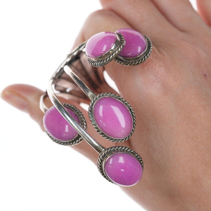 6 5/8" E Yazzie Navajo Silver and pink stone bracelet - Estate Fresh Austin