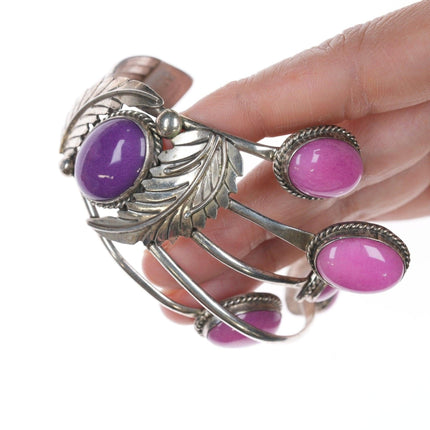 6 5/8" E Yazzie Navajo Silver and pink stone bracelet - Estate Fresh Austin