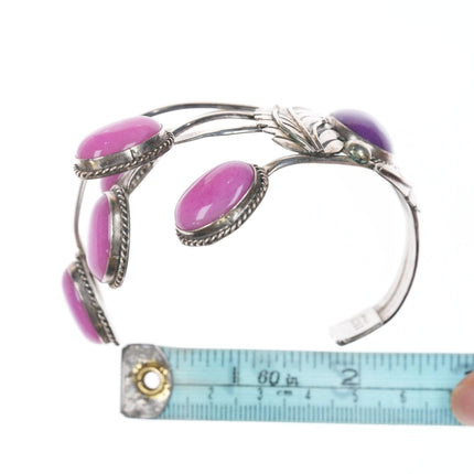 6 5/8" E Yazzie Navajo Silver and pink stone bracelet - Estate Fresh Austin