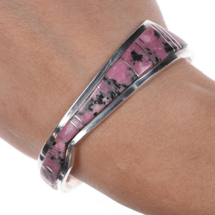 6.625" Earl Lee Navajo sterling Rhodonite channel inlay cuff bracelet - Estate Fresh Austin