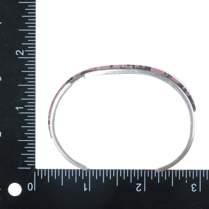 6.625" Earl Lee Navajo sterling Rhodonite channel inlay cuff bracelet - Estate Fresh Austin