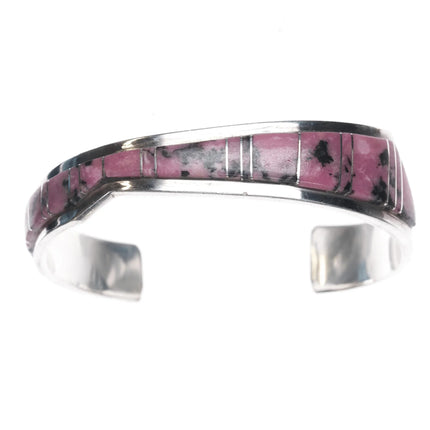 6.625" Earl Lee Navajo sterling Rhodonite channel inlay cuff bracelet - Estate Fresh Austin