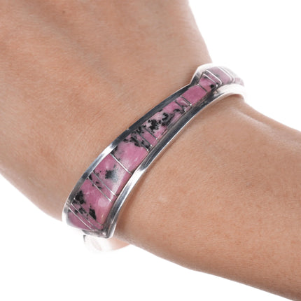 6.625" Earl Lee Navajo sterling Rhodonite channel inlay cuff bracelet - Estate Fresh Austin