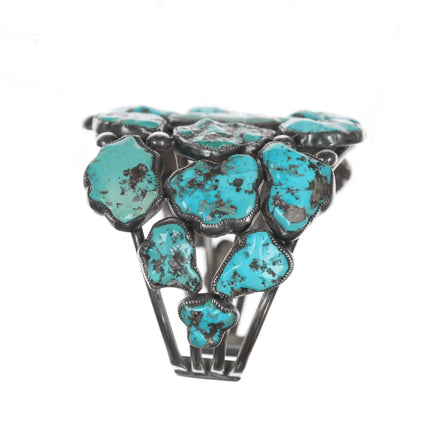 6.625" Early Zuni Ingot silver carved turquoise cuff bracelet - Estate Fresh Austin