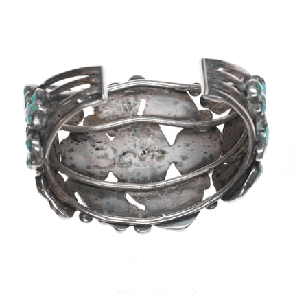 6.625" Early Zuni Ingot silver carved turquoise cuff bracelet - Estate Fresh Austin