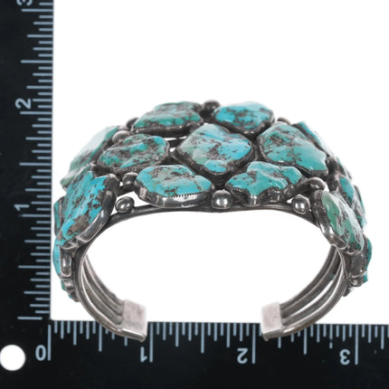 6.625" Early Zuni Ingot silver carved turquoise cuff bracelet - Estate Fresh Austin