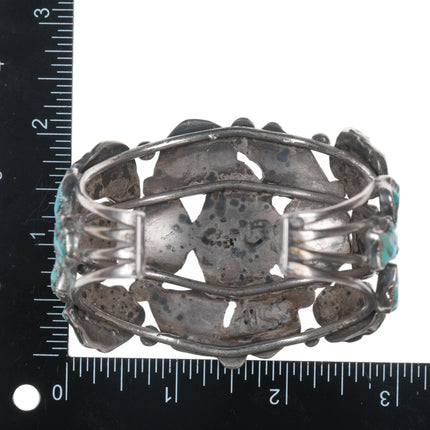 6.625" Early Zuni Ingot silver carved turquoise cuff bracelet - Estate Fresh Austin