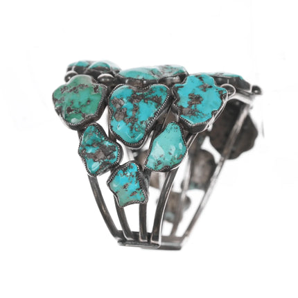 6.625" Early Zuni Ingot silver carved turquoise cuff bracelet - Estate Fresh Austin