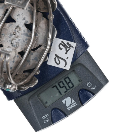 6.625" Early Zuni Ingot silver carved turquoise cuff bracelet - Estate Fresh Austin