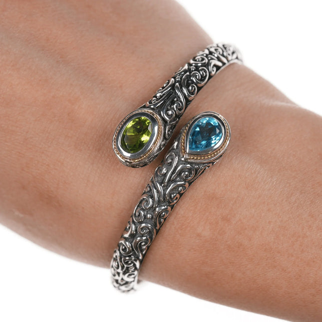 6.625" Effy Sterling/18k Topaz/Period clamper bangle bracelet - Estate Fresh Austin