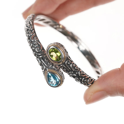 6.625" Effy Sterling/18k Topaz/Period clamper bangle bracelet - Estate Fresh Austin