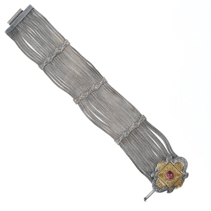 6.625" Greek Gerochristo 18k/Sterling tourmaline braided bracelet - Estate Fresh Austin