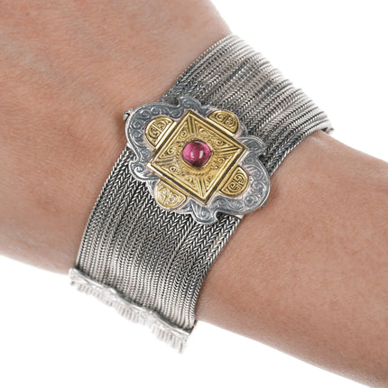 6.625" Greek Gerochristo 18k/Sterling tourmaline braided bracelet - Estate Fresh Austin