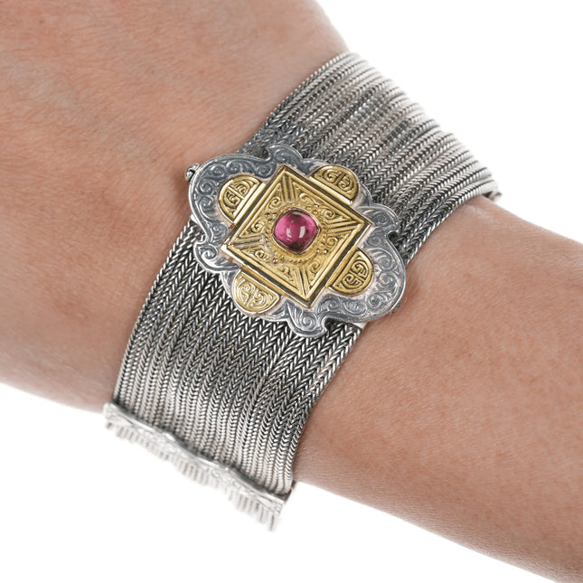 6.625" Greek Gerochristo 18k/Sterling tourmaline braided bracelet - Estate Fresh Austin