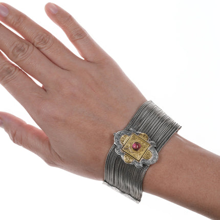 6.625" Greek Gerochristo 18k/Sterling tourmaline braided bracelet - Estate Fresh Austin