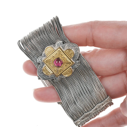 6.625" Greek Gerochristo 18k/Sterling tourmaline braided bracelet - Estate Fresh Austin