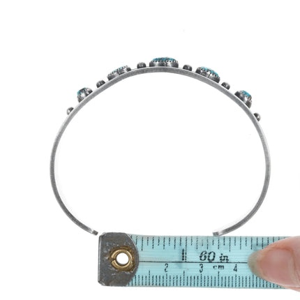 6.625" High Grade Turquoise Vintage Native American silver row cuff bracelet - Estate Fresh Austin