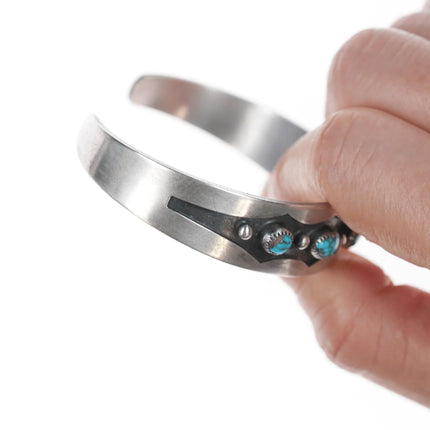 6.625" High Grade Turquoise Vintage Native American silver row cuff bracelet - Estate Fresh Austin