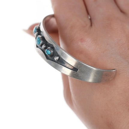 6.625" High Grade Turquoise Vintage Native American silver row cuff bracelet - Estate Fresh Austin