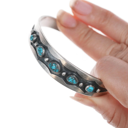 6.625" High Grade Turquoise Vintage Native American silver row cuff bracelet - Estate Fresh Austin