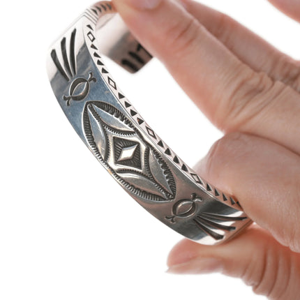6.625" Jennifer Curtis Navajo Heavy Stamped silver bracelet - Estate Fresh Austin