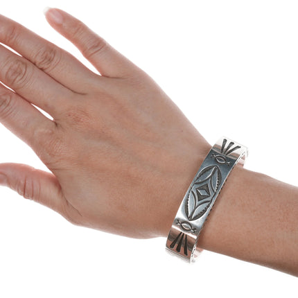 6.625" Jennifer Curtis Navajo Heavy Stamped silver bracelet - Estate Fresh Austin
