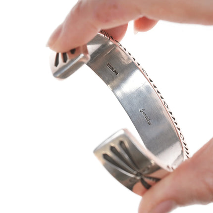 6.625" Jennifer Curtis Navajo Heavy Stamped silver bracelet - Estate Fresh Austin