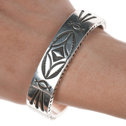 6.625" Jennifer Curtis Navajo Heavy Stamped silver bracelet - Estate Fresh Austin