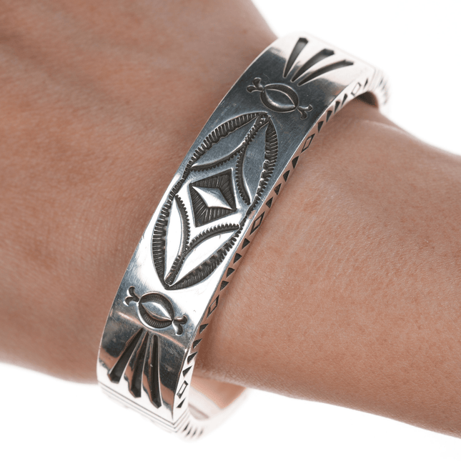 6 5/8" Jennifer Curtis Navajo Heavy Stamped silver bracelet - Estate Fresh Austin