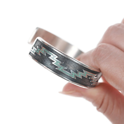 6.625" Kabana Sterling and turquoise enamel cuff bracelet - Estate Fresh Austin