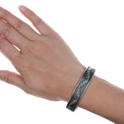 6.625" Kabana Sterling and turquoise enamel cuff bracelet - Estate Fresh Austin