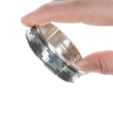 6.625" Kabana Sterling and turquoise enamel cuff bracelet - Estate Fresh Austin