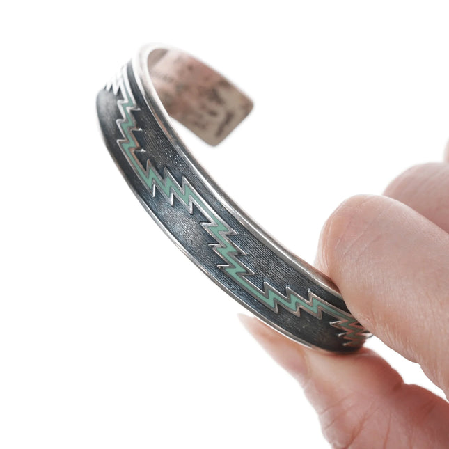 6.625" Kabana Sterling and turquoise enamel cuff bracelet - Estate Fresh Austin