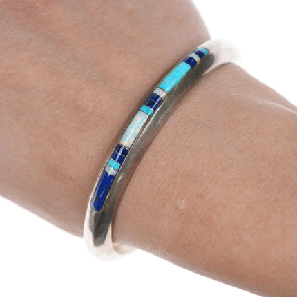 6.625" Leonard Nez Navajo Sterling Channel inlay cuff bracelet - Estate Fresh Austin