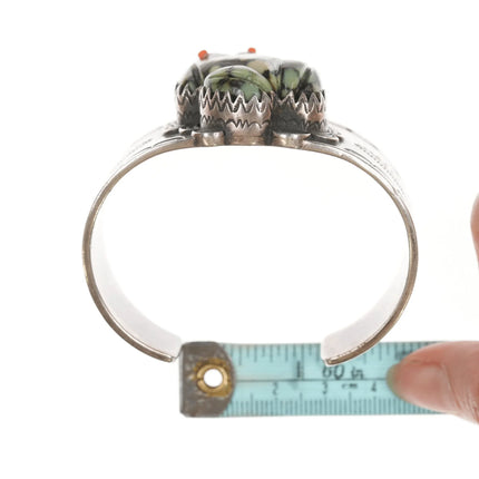 6.62" Lester Jackson Navajo Carved Variscite Frog sterling silver cuff bracelet - Estate Fresh Austin