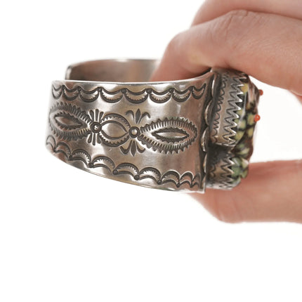 6.62" Lester Jackson Navajo Carved Variscite Frog sterling silver cuff bracelet - Estate Fresh Austin