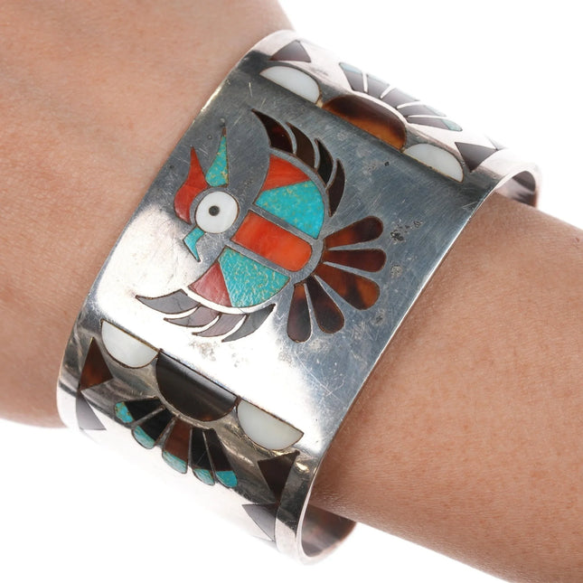 6.625" Lolita Natachu Zuni Sterling multi-stone channel inlay cuff bracelet - Estate Fresh Austin
