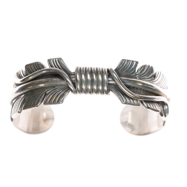 6.625" Mike Thomas Jr Navajo heavy sterling feather cuff bracelet - Estate Fresh Austin