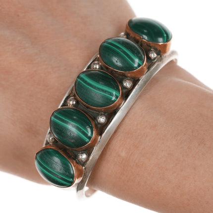 6.625" Native American silver copper, and lapis cuff bracelet - Estate Fresh Austin