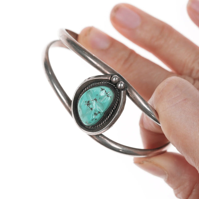 6.625" Native American sterling and carved turquoise cuff bracelet - Estate Fresh Austin
