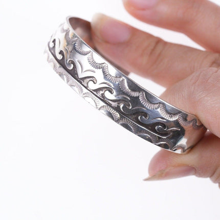 6 5/8" Navajo Stamped sterling overlay bracelet - Estate Fresh Austin