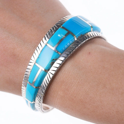 6.625" Retro Southwestern sterling and turquoise channel inlay bracelet - Estate Fresh Austin