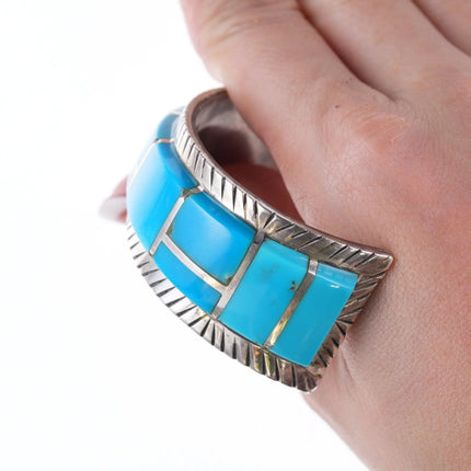6.625" Retro Southwestern sterling and turquoise channel inlay bracelet - Estate Fresh Austin
