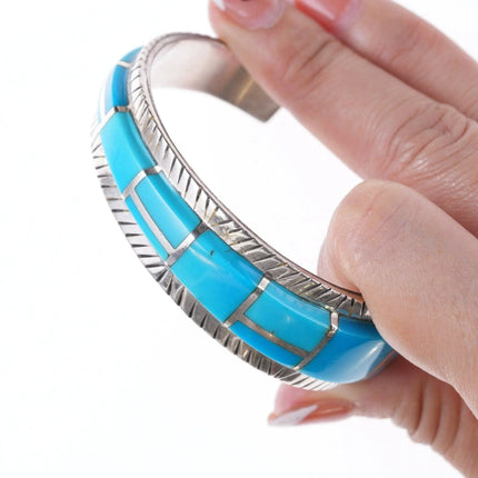 6.625" Retro Southwestern sterling and turquoise channel inlay bracelet - Estate Fresh Austin