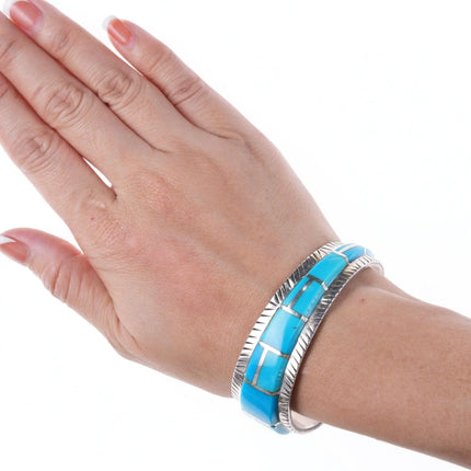6.625" Retro Southwestern sterling and turquoise channel inlay bracelet - Estate Fresh Austin