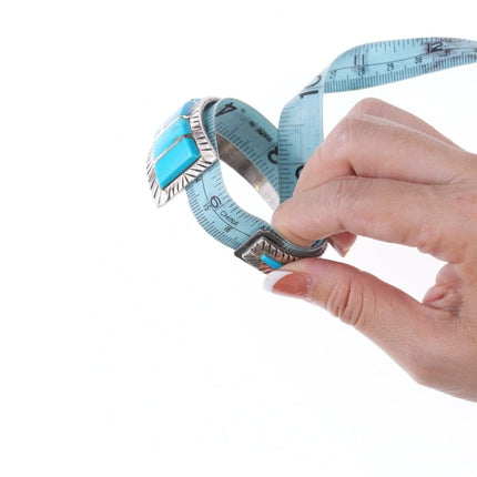 6.625" Retro Southwestern sterling and turquoise channel inlay bracelet - Estate Fresh Austin